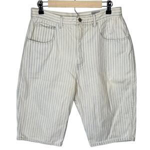 Vintage Stefano Blue Striped Long Bermuda Jean Shorts - Women's Size 18